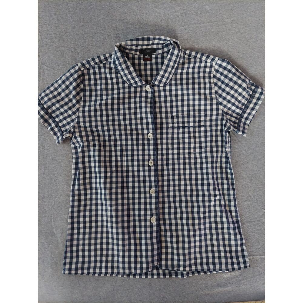 J Crew Women  Blue & White Checkered Ginham  Top Sz S 100% Cotton